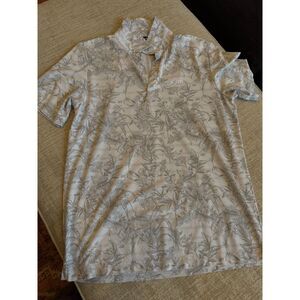 Travis Mathew Golf Polo Shirt Men's L Gray Floral Pebble Creek Slim Fit N135